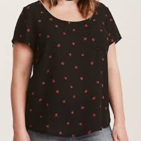 torrid Tops - Torrid Blouse Novality Print Ladybug Pring Chiffon Button Back Shirt Size 1X